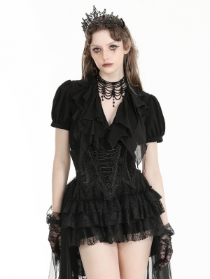 Black Gothic Retro Irregular Lace-Up Underbust Corset Waistband for Women