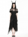 Black Gothic Dark Night Elf Winged Hem Mesh Irregular Dress