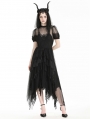 Black Gothic Dark Night Elf Winged Hem Mesh Irregular Dress