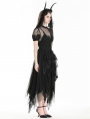 Black Gothic Dark Night Elf Winged Hem Mesh Irregular Dress