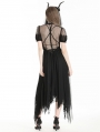 Black Gothic Dark Night Elf Winged Hem Mesh Irregular Dress