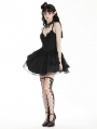 Black Swan Gothic Tulle Lace Trim Tiered Short Dress