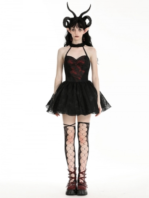 Black and Red Gothic Heartthrob Devil Mesh Halter Short Dress