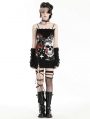 Black Gothic Punk Rose Skull Side Drawstring Bodycon Mini Dress