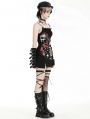 Black Gothic Punk Rose Skull Side Drawstring Bodycon Mini Dress