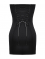 Black Gothic Punk Rose Skull Side Drawstring Bodycon Mini Dress