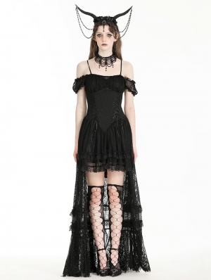Black Gothic Noble Romantic Lace High-Low Party Dress