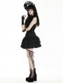 Black Gothic Frilly Lace Flutter Sleeve Mini Shirt Dress