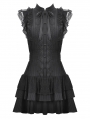 Black Gothic Frilly Lace Flutter Sleeve Mini Shirt Dress