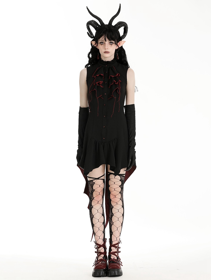 Black and Red Little Devil Tail Sleeveless Shirt Dress