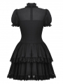 Black Gothic Sweet Daily Wear Puff Sleeve Frilly Short Dress