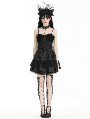 Black Sweet Gothic Frilly Tiered Short Party Dress