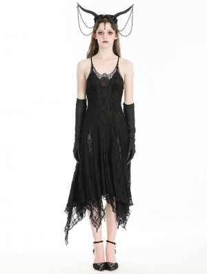 Black Gothic Ghostly Mysterious Sexy Lace Irregular Dress