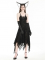 Black Gothic Ghostly Mysterious Sexy Lace Irregular Dress