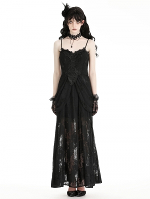 Black Gothic Elegant Floral Lace Maxi Dress