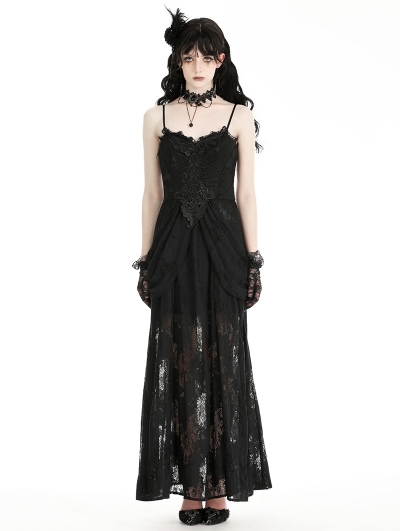 Black Gothic Elegant Floral Lace Maxi Dress