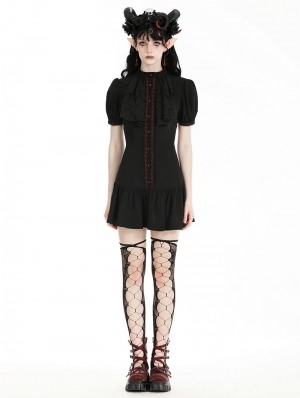 Black and Red Gothic Daily Wear Ruffle Short Dress