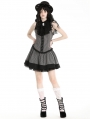 Dark Gray Striped Gothic Preppy Style Sleeveless Short Dress