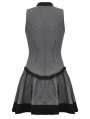 Dark Gray Striped Gothic Preppy Style Sleeveless Short Dress