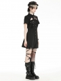 Black Gothic Punk Studded Military Hollow Out Shirt Short Dress