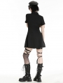 Black Gothic Punk Studded Military Hollow Out Shirt Short Dress