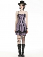 Black and Pink Striped Gothic Punk Eyelet Short Dress