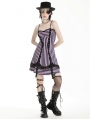 Black and Pink Striped Gothic Punk Eyelet Short Dress