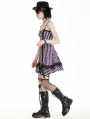 Black and Pink Striped Gothic Punk Eyelet Short Dress