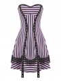 Black and Pink Striped Gothic Punk Eyelet Short Dress