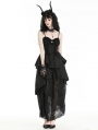 Black Gothic Death Butterfly Embroidered Lace Layered Long Dress