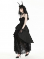 Black Gothic Death Butterfly Embroidered Lace Layered Long Dress