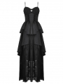 Black Gothic Death Butterfly Embroidered Lace Layered Long Dress