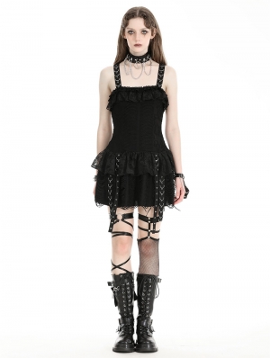 Black Gothic Punk Rock Edgy Rebellious Short Ruffle Dress