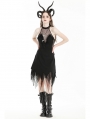 Black Gothic Devil Sexy Net Deep V-Neck Irregular Dress