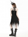 Black Gothic Devil Sexy Net Deep V-Neck Irregular Dress