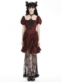 Red Gothic Retro Court Lace Spliced Puff Sleeve Dress