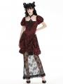 Red Gothic Retro Court Lace Spliced Puff Sleeve Dress