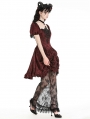 Red Gothic Retro Court Lace Spliced Puff Sleeve Dress