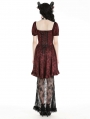 Red Gothic Retro Court Lace Spliced Puff Sleeve Dress