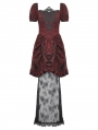 Red Gothic Retro Court Lace Spliced Puff Sleeve Dress