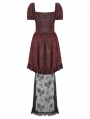 Red Gothic Retro Court Lace Spliced Puff Sleeve Dress