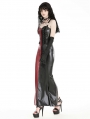 Red and Black Contrast Magical Girl PU Leather Bodycon Maxi Dress