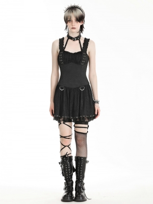 Black Gothic Punk Rebel Halter Strappy Short Lace Dress