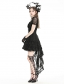 Black Gothic Lace Short Sleeve Tail Party Dress