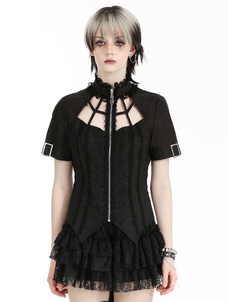 Black Gothic Punk Hollow Out Spider-Shaped Shirt for Women