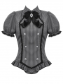 Gray Gothic Academic Striped Double-Breasted Blouse for Women