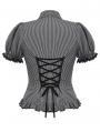 Gray Gothic Academic Striped Double-Breasted Blouse for Women