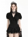 Black Gothic Chiffon Deep V-Neck Ruffles Shorrt Sleeve Blouse for Women