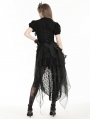 Black Gothic Chiffon Deep V-Neck Ruffles Shorrt Sleeve Blouse for Women