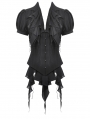 Black Gothic Chiffon Deep V-Neck Ruffles Shorrt Sleeve Blouse for Women